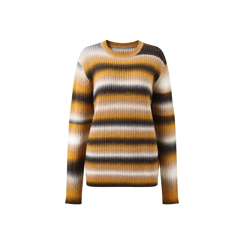 Multicolor striped knit sweater front view for private label knitwear Multicolor striped knit sweater front view for private label knitwear
